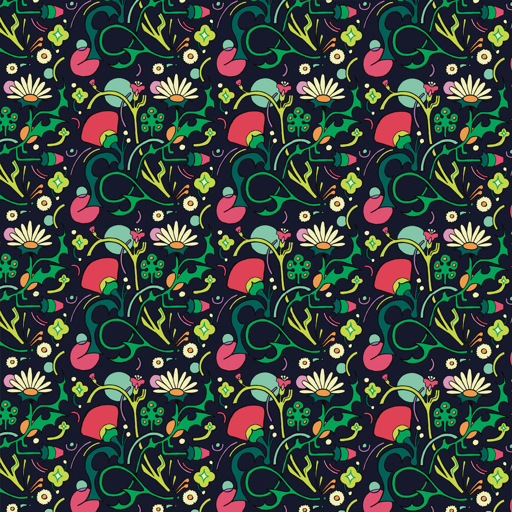 Floral Pattern - inked traditionally and colored digitally (2025)