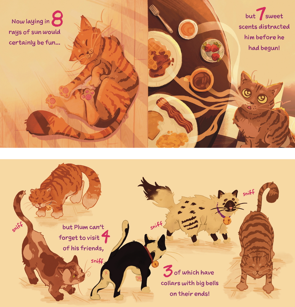 Counting Book Spreads about the day of a cat named Plum (2025)